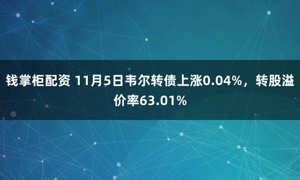 钱掌柜配资 11月5日韦尔转债上涨0.04%,转股溢价率63.01%